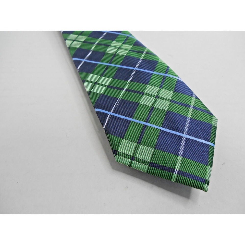 Chaps Neck Tie Boy's Classic Green & Blue Plaid 100% Polyester 48" x 2.50" NWT